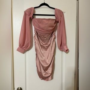 Nasty Gal Pink Corset Off Shoulder Satin Dress